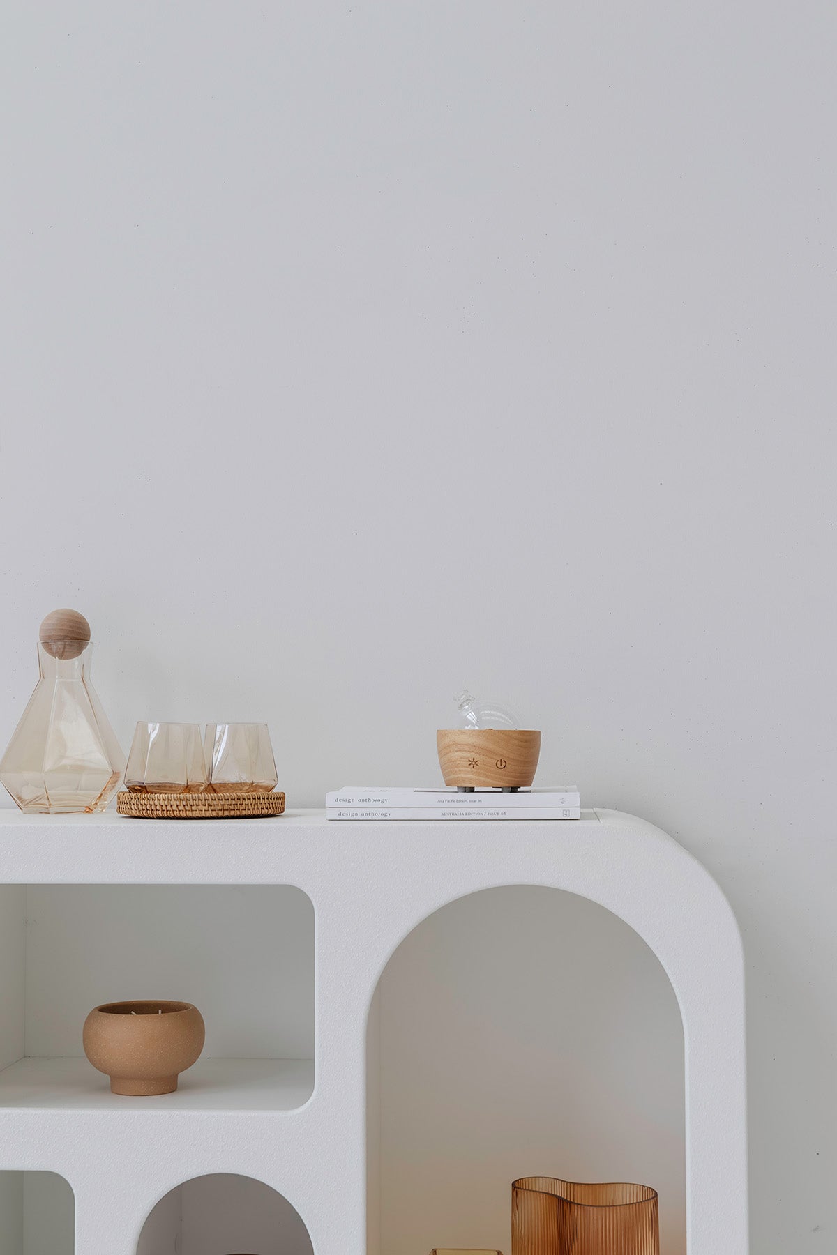 Beautiful wood look essential oil diffuser in the home space